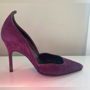 $650 Bruno Frisoni Eggplant Purple Suede Pumps Heels Size 35 1/2 EU 5 1/2 US